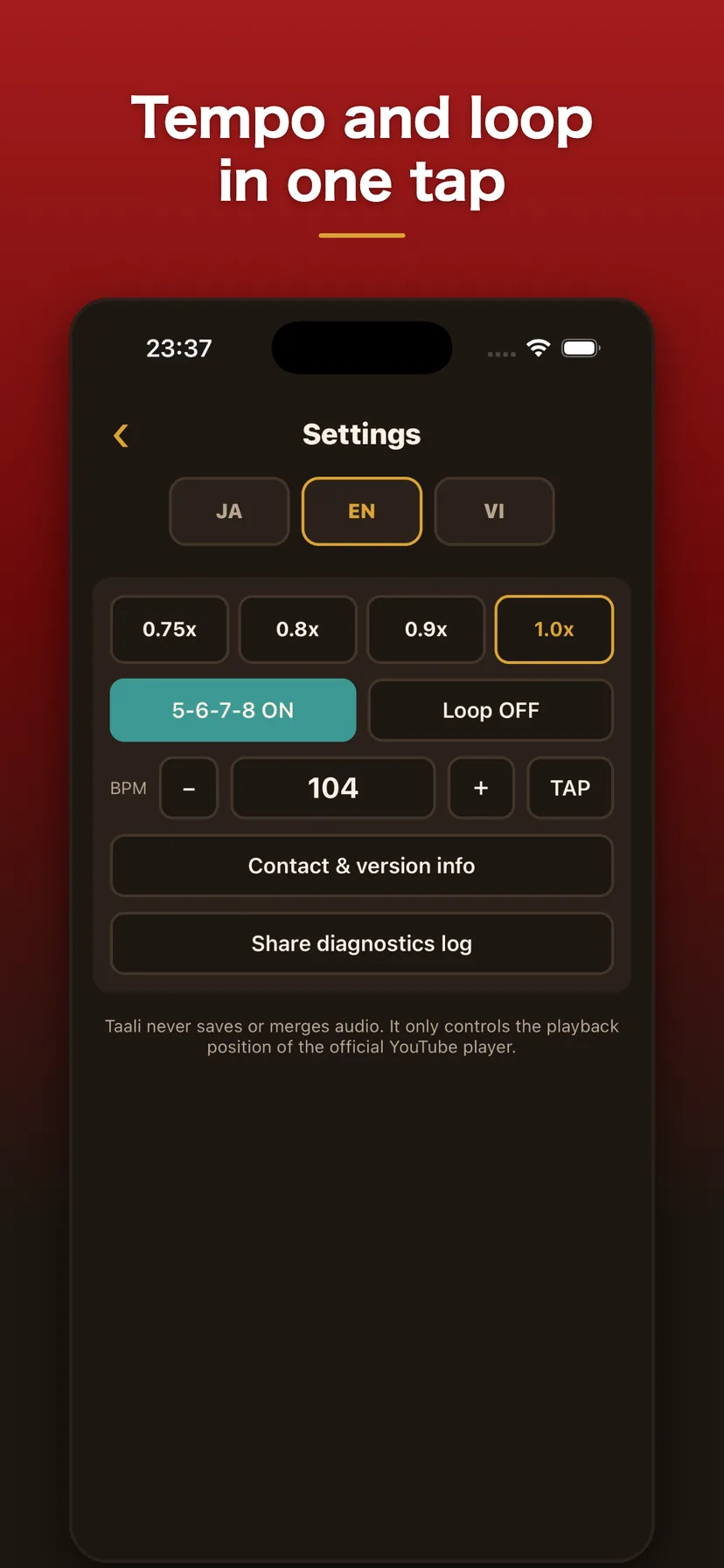Settings screen