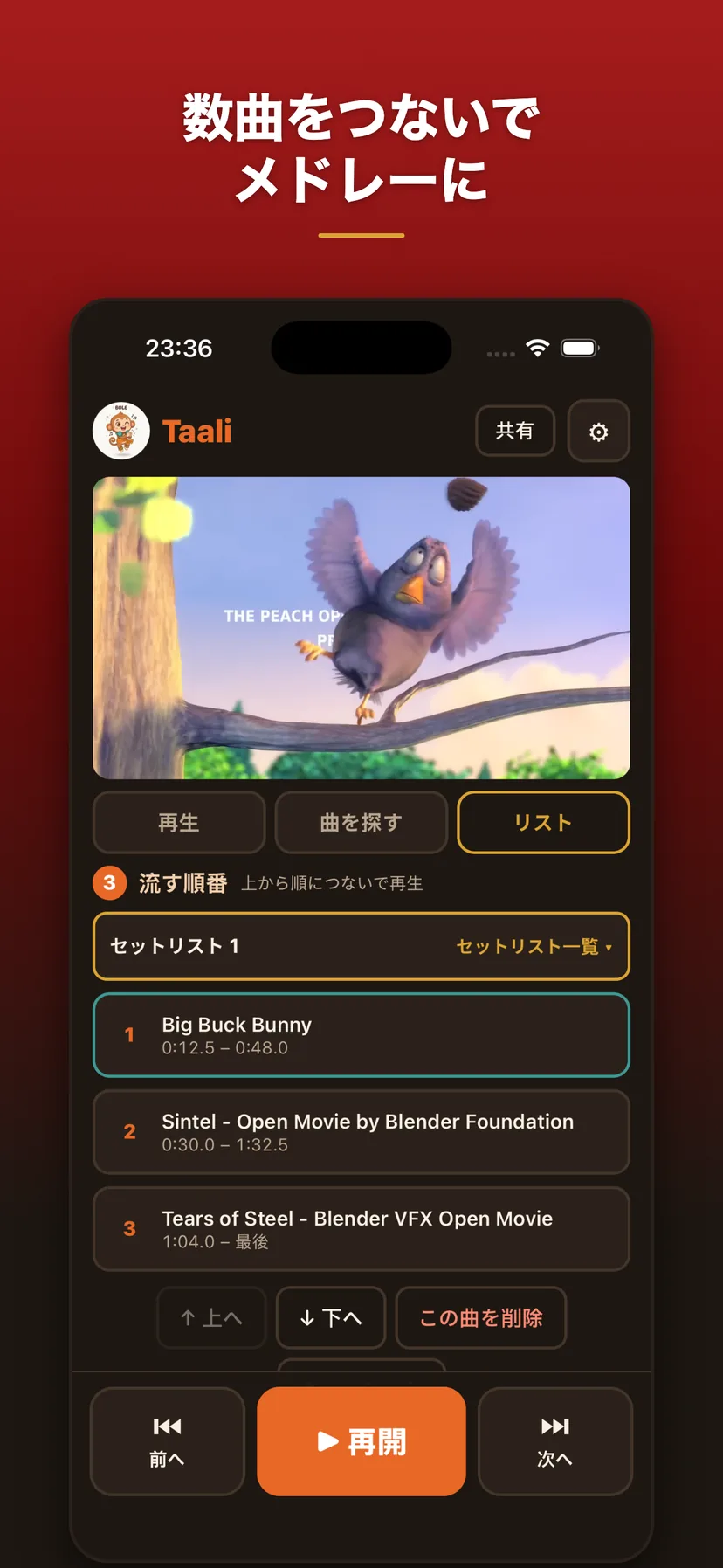 仮想メドレーのリスト